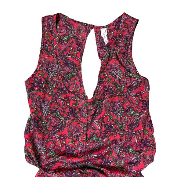 RAGA | Lasting Passion Red Paisley Print Wide Leg Satin Dress w Pockets - Picture 4 of 12